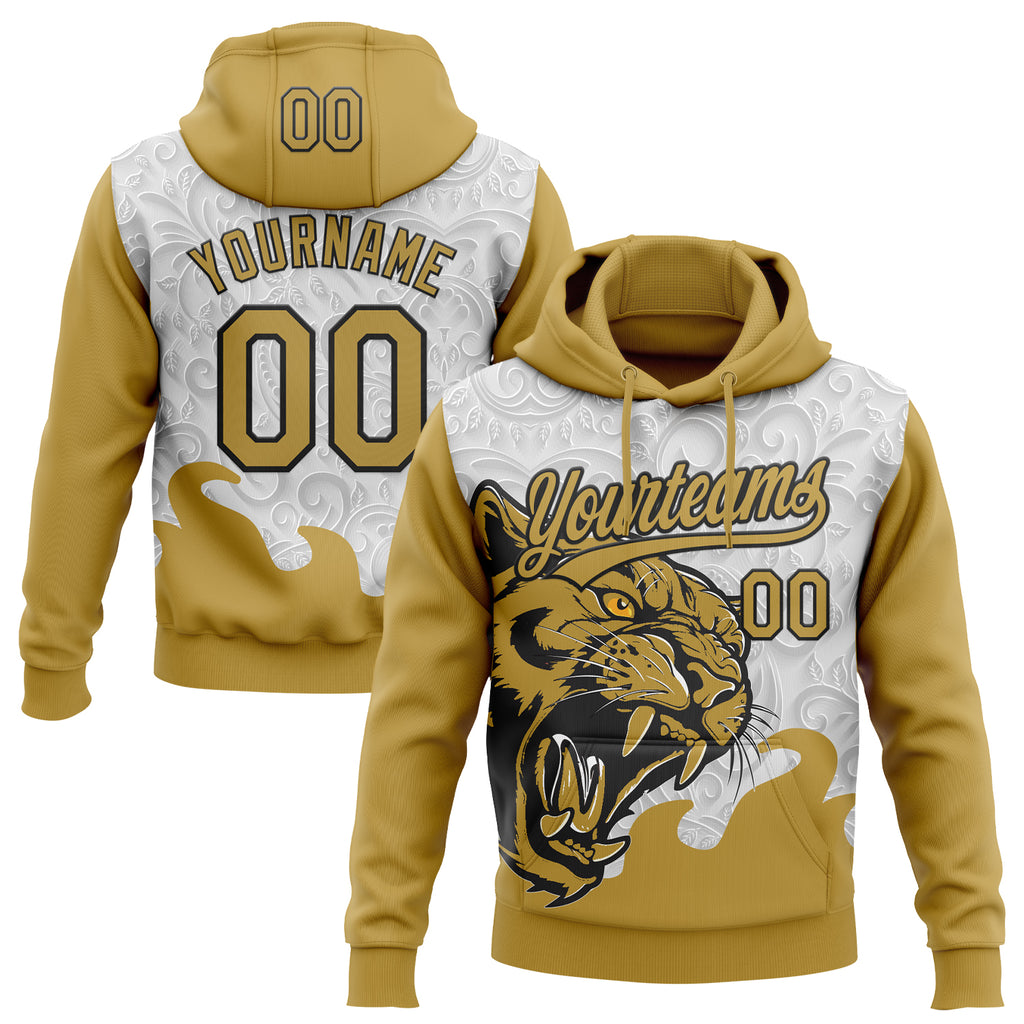 Custom Stitched Gray Old Gold-Black 3D Pattern Design Leopardo Sports Pullover Sweatshirt Hoodie