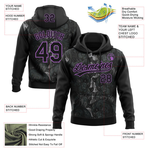 Custom Stitched Black Black-Medium Purple 3D Pattern Design Leopardo Sports Pullover Sweatshirt Hoodie