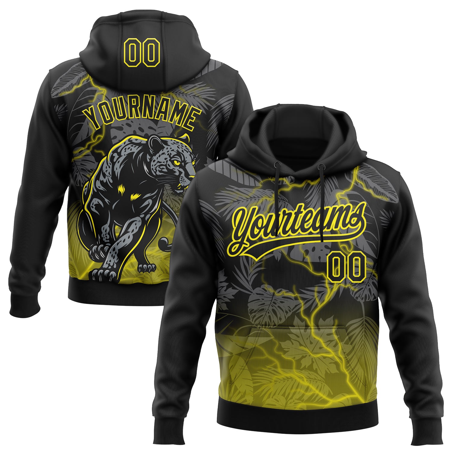 Custom Stitched Black Black-Light Yellow 3D Pattern Design Leopardo Sports Pullover Sweatshirt Hoodie