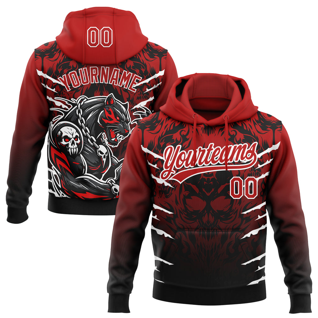 Custom Stitched Black Red-White 3D Pattern Design Leopardo Sports Pullover Sweatshirt Hoodie