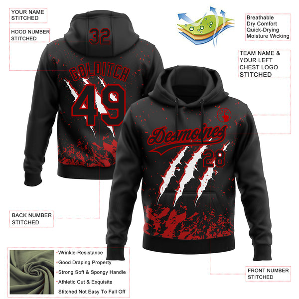 Custom Stitched Black Black-Red 3D Pattern Design Leopardo Scratch Sports Pullover Sweatshirt Hoodie
