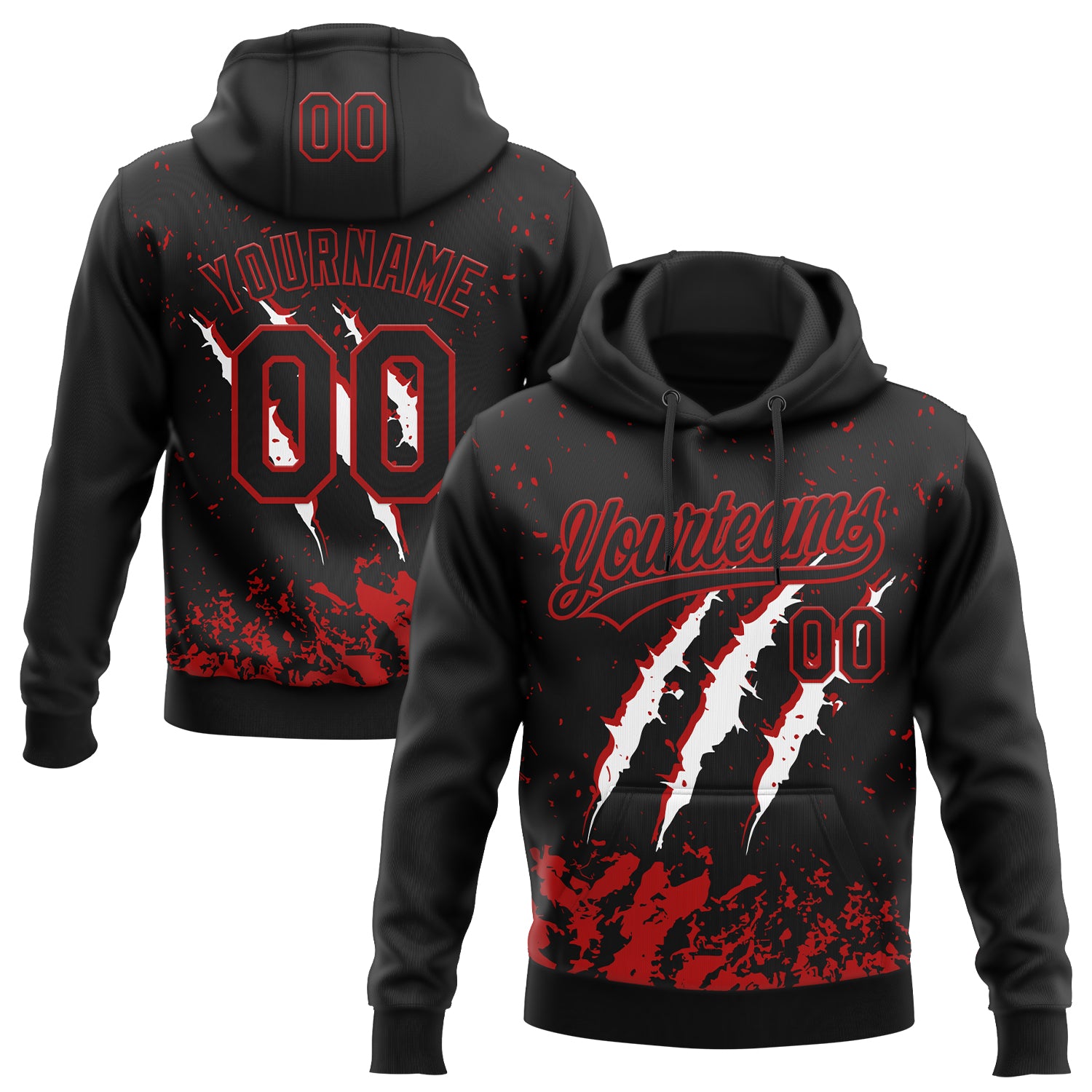 Custom Stitched Black Black-Red 3D Pattern Design Leopardo Scratch Sports Pullover Sweatshirt Hoodie