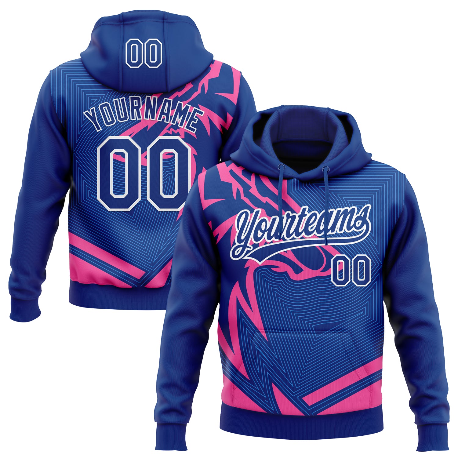 Custom Stitched Pink Royal-White 3D Pattern Design Wolf Sports Pullover Sweatshirt Hoodie