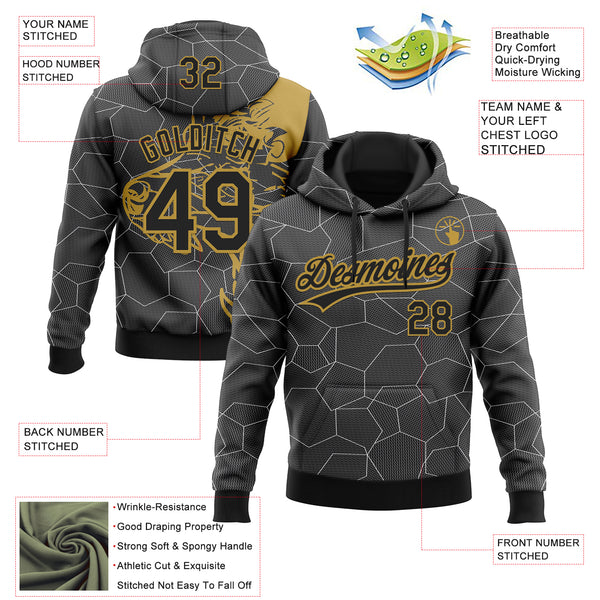 Custom Stitched Gray Black-Old Gold 3D Pattern Design Wolf Sports Pullover Sweatshirt Hoodie