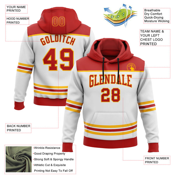 Custom White Red-Gold 3D Pattern Design Game Day Calgary Inspired Sports Pullover Sweatshirt Hoodie