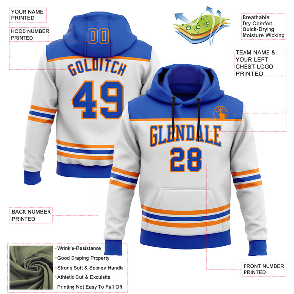 Custom White Thunder Blue-Bay Orange 3D Pattern Design Game Day New York Inspired Sports Pullover Sweatshirt Hoodie