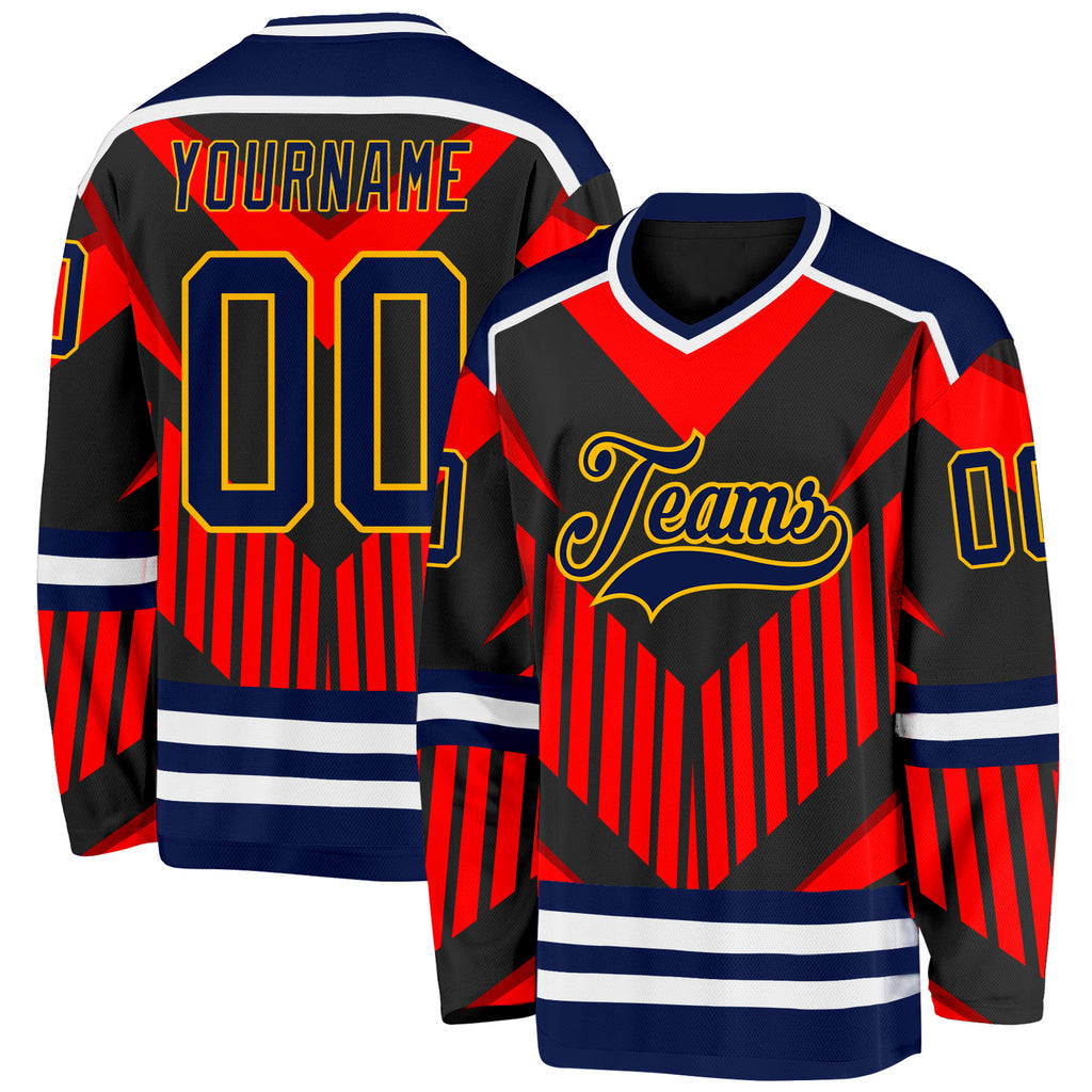 Custom Orange Navy Black-Gold 3D Pattern Cyber Mecha E-sport Hockey Jersey