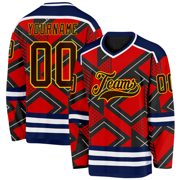 Custom Orange Brown Black Navy Yellow-White 3D Pattern Cyber Mecha E-sport Hockey Jersey