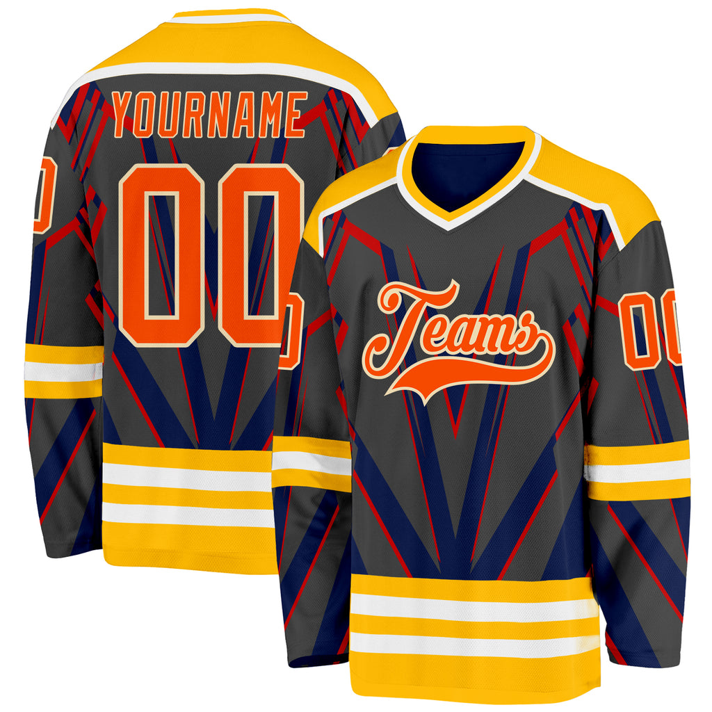 Custom Black Orange Gold Blue Cream-White 3D Pattern Cyber Mecha E-sport Hockey Jersey