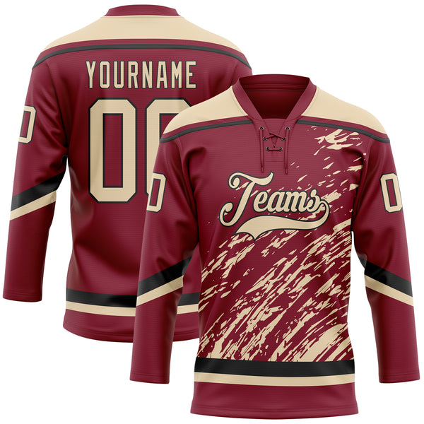 Custom Crimson City Cream-Black 3D Splash Art Hockey Lace Neck Jersey