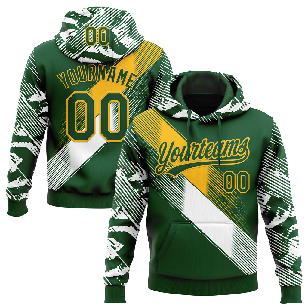 Custom Stitched Green Gold-White 3D Pattern Design E-sports Pullover Sweatshirt Hoodie