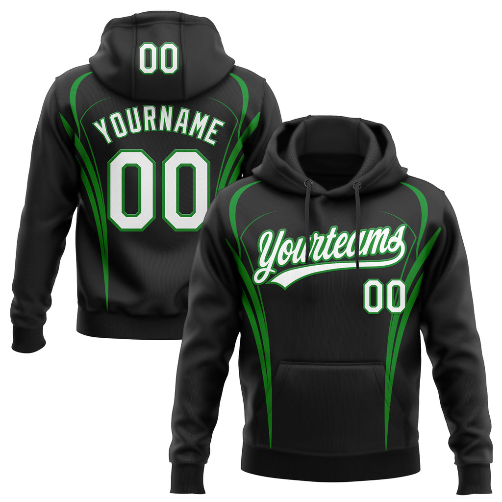 Custom Stitched Black White-Grass Green 3D Pattern Design E-sports Pullover Sweatshirt Hoodie