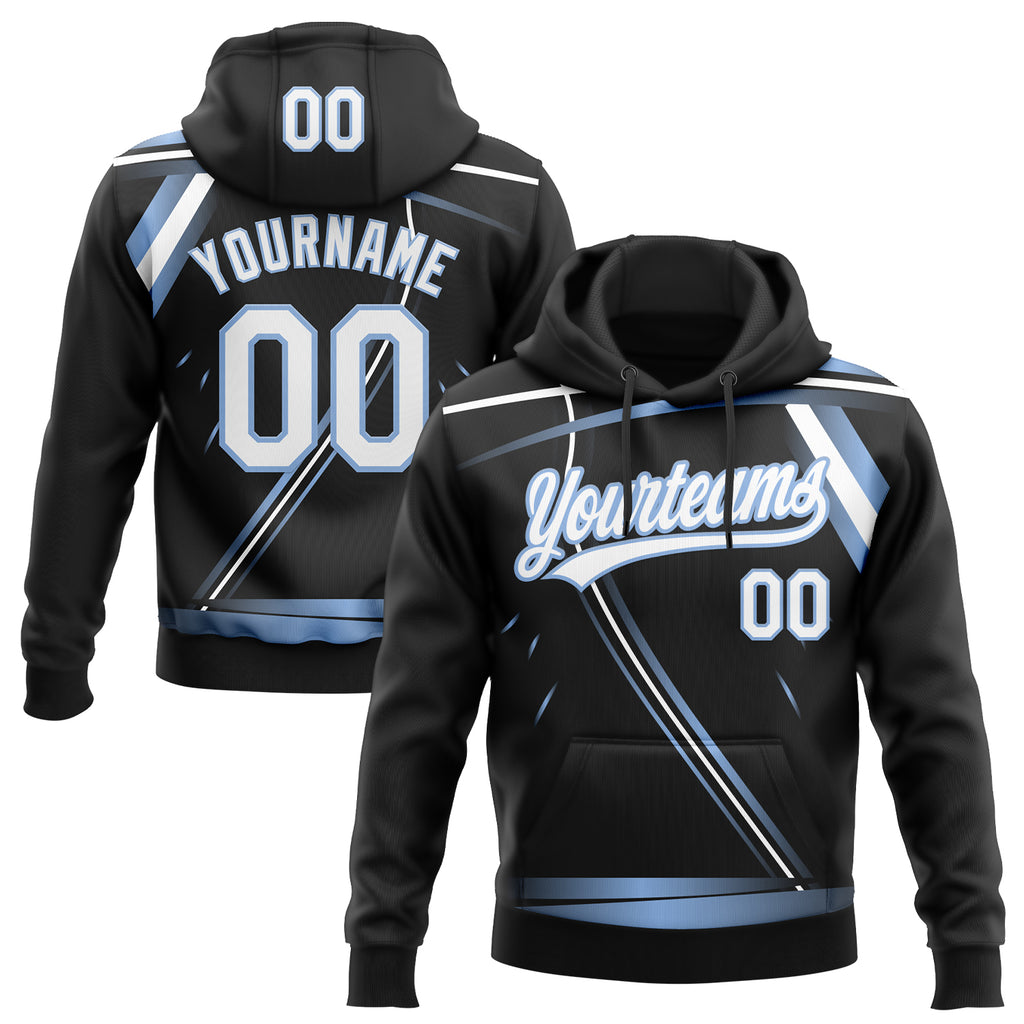 Custom Stitched Black White-Light Blue 3D Pattern Design E-sports Pullover Sweatshirt Hoodie