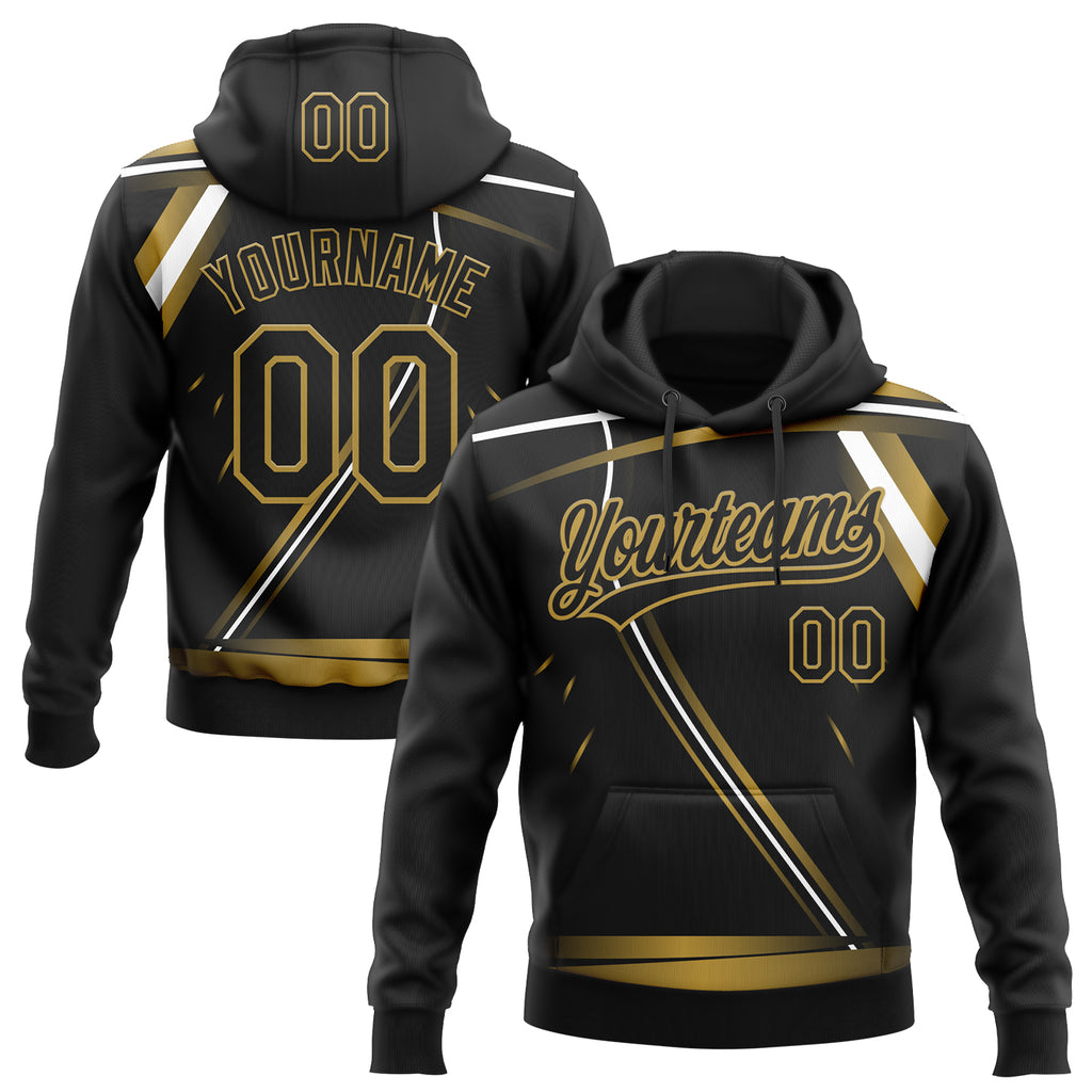 Custom Stitched Black Old Gold-White 3D Pattern Design E-sports Pullover Sweatshirt Hoodie