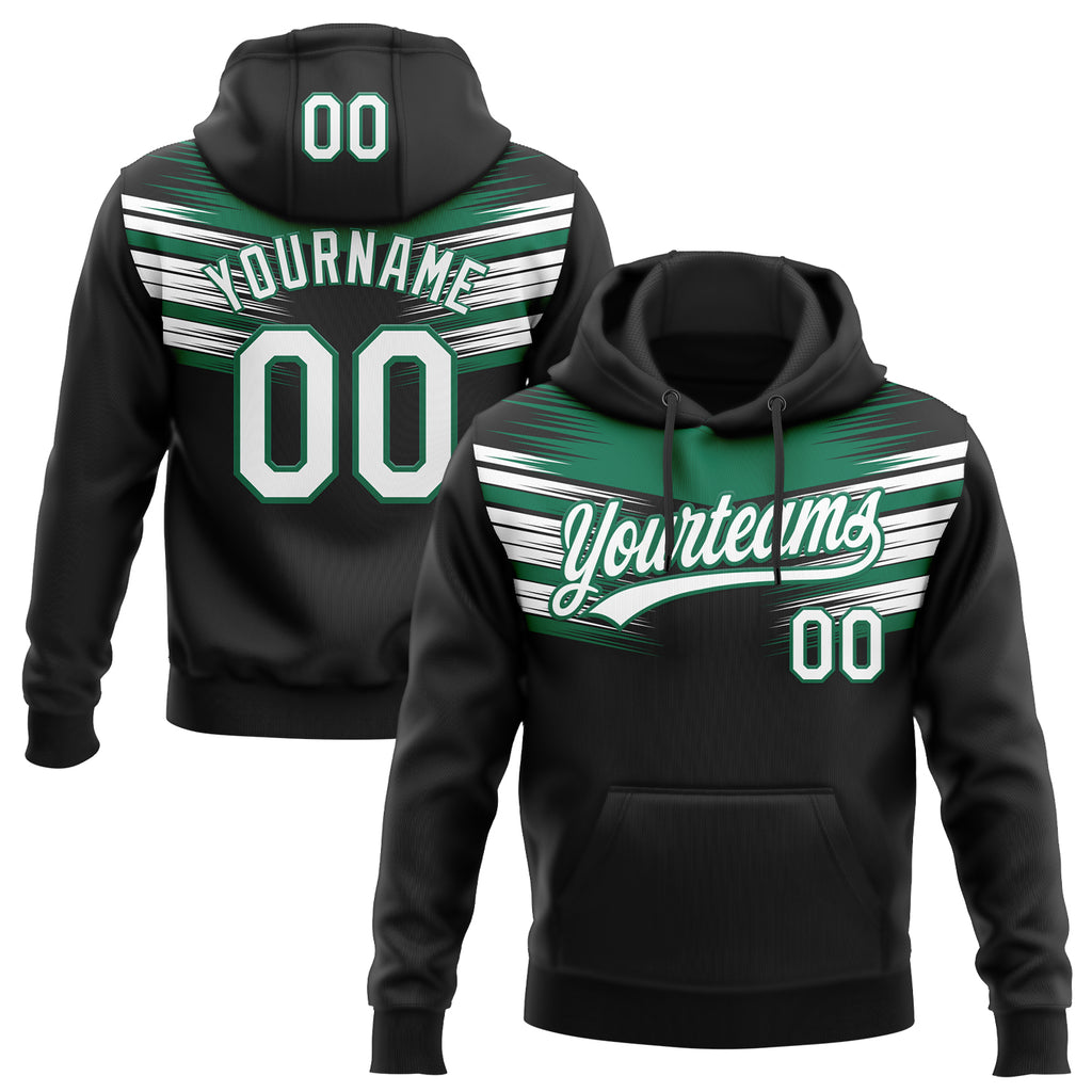 Custom Stitched Black White-Kelly Green 3D Pattern Design E-sports Pullover Sweatshirt Hoodie
