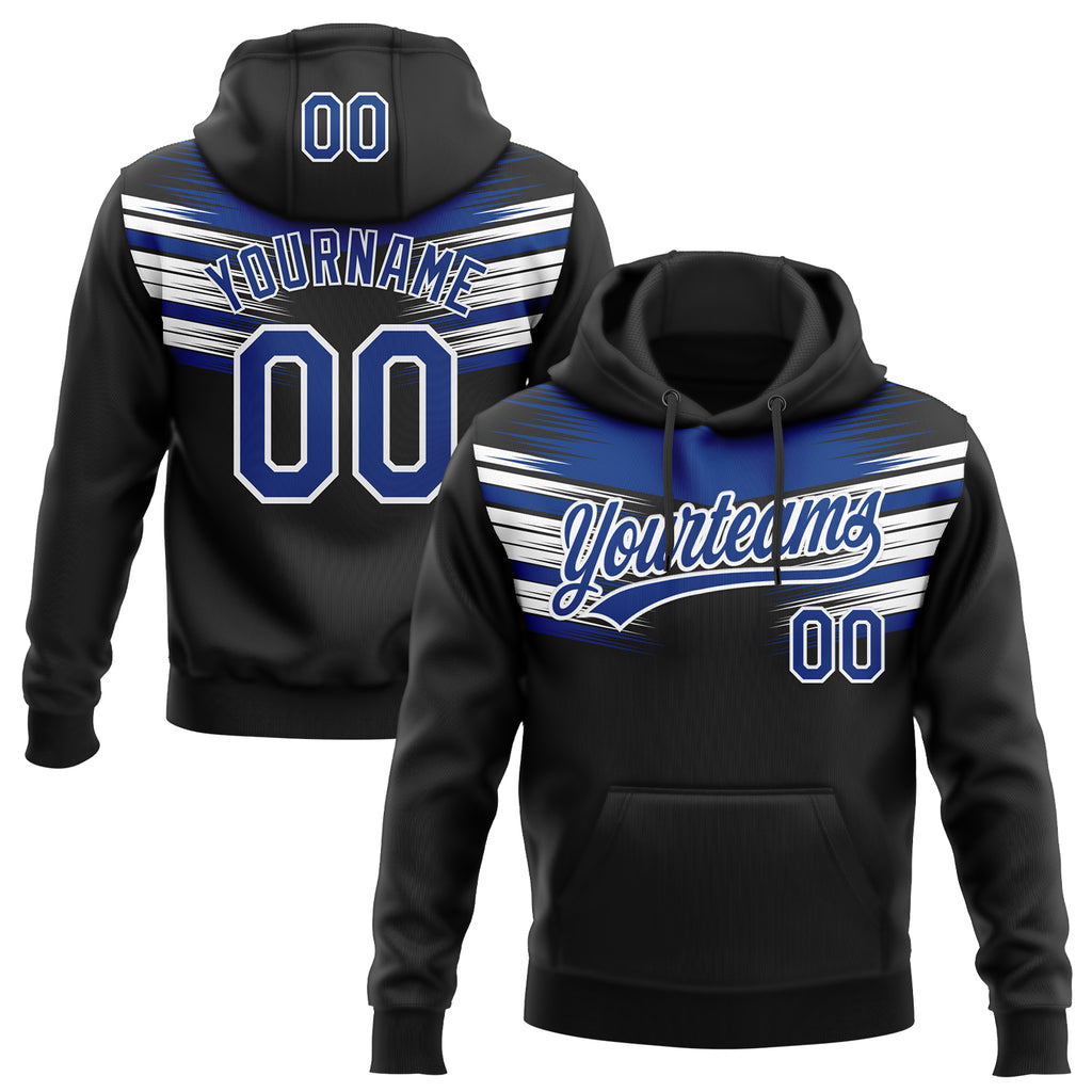 Custom Stitched Black Royal-White 3D Pattern Design E-sports Pullover Sweatshirt Hoodie