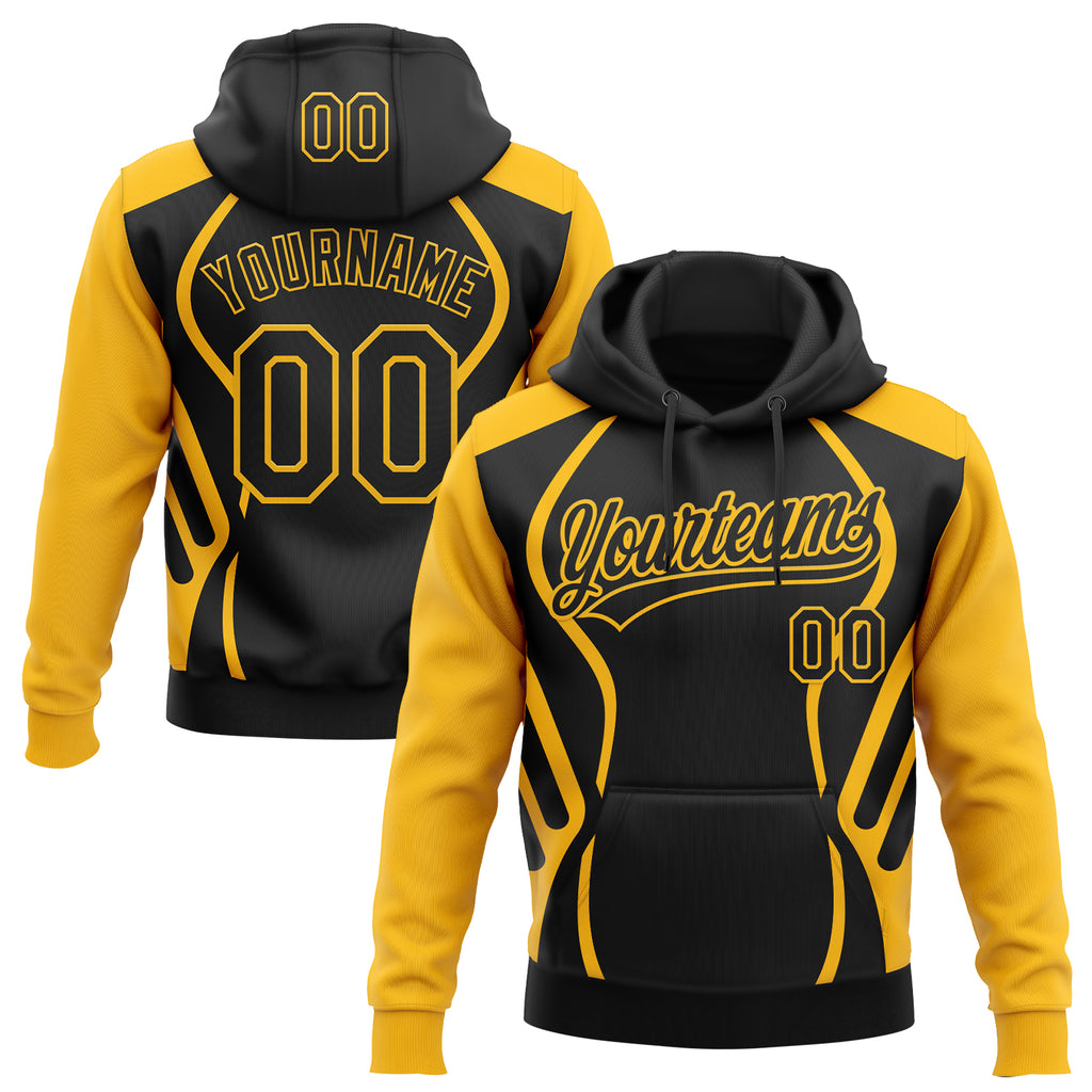 Custom Stitched Black Gold 3D Pattern Design E-sports Pullover Sweatshirt Hoodie