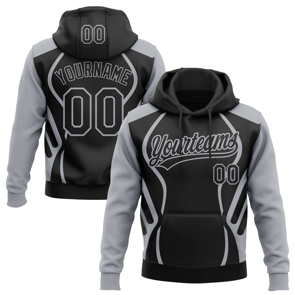 Custom Stitched Black Gray 3D Pattern Design E-sports Pullover Sweatshirt Hoodie