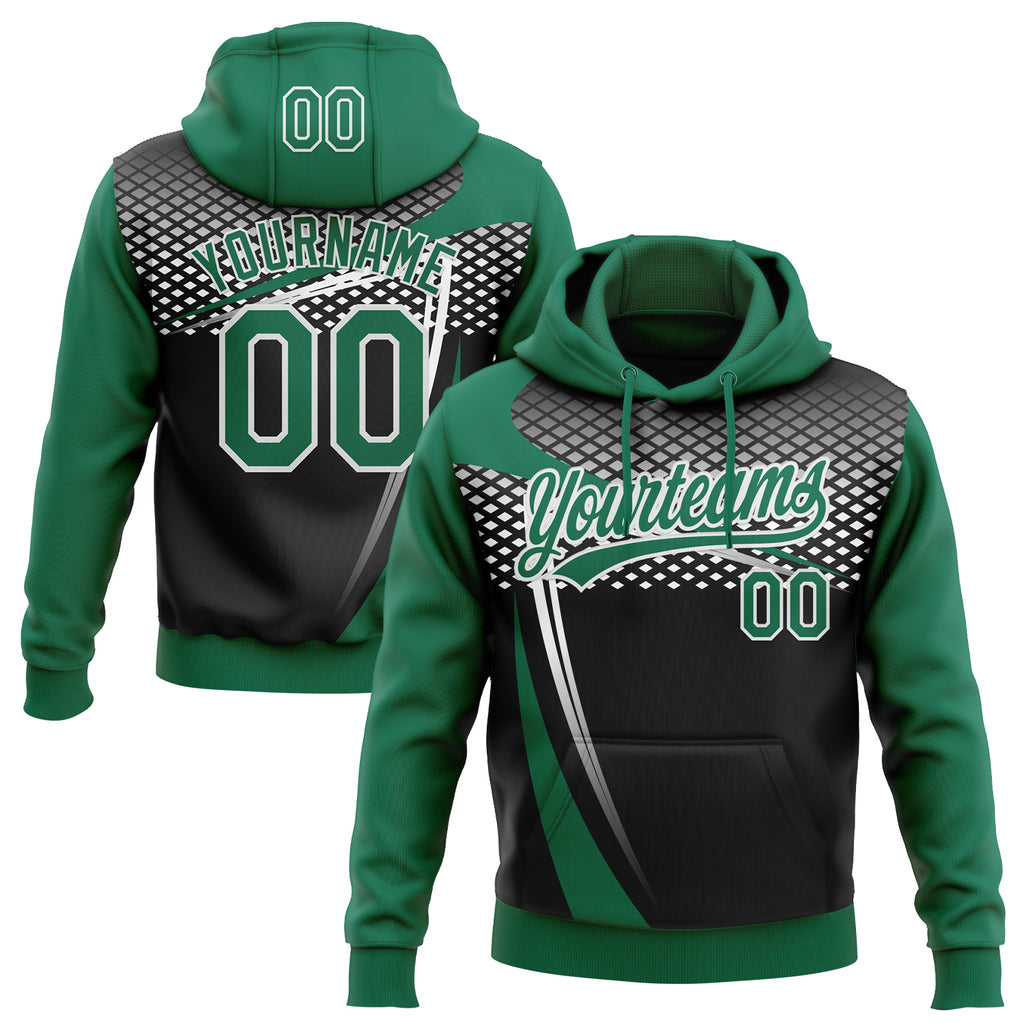 Custom Stitched Kelly Green Black-White 3D Pattern Design E-sports Pullover Sweatshirt Hoodie