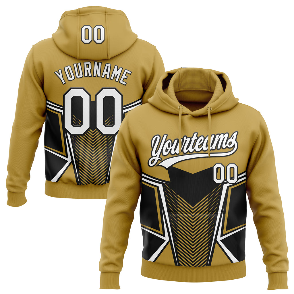 Custom Stitched Old Gold White-Black 3D Pattern Design E-sports Pullover Sweatshirt Hoodie