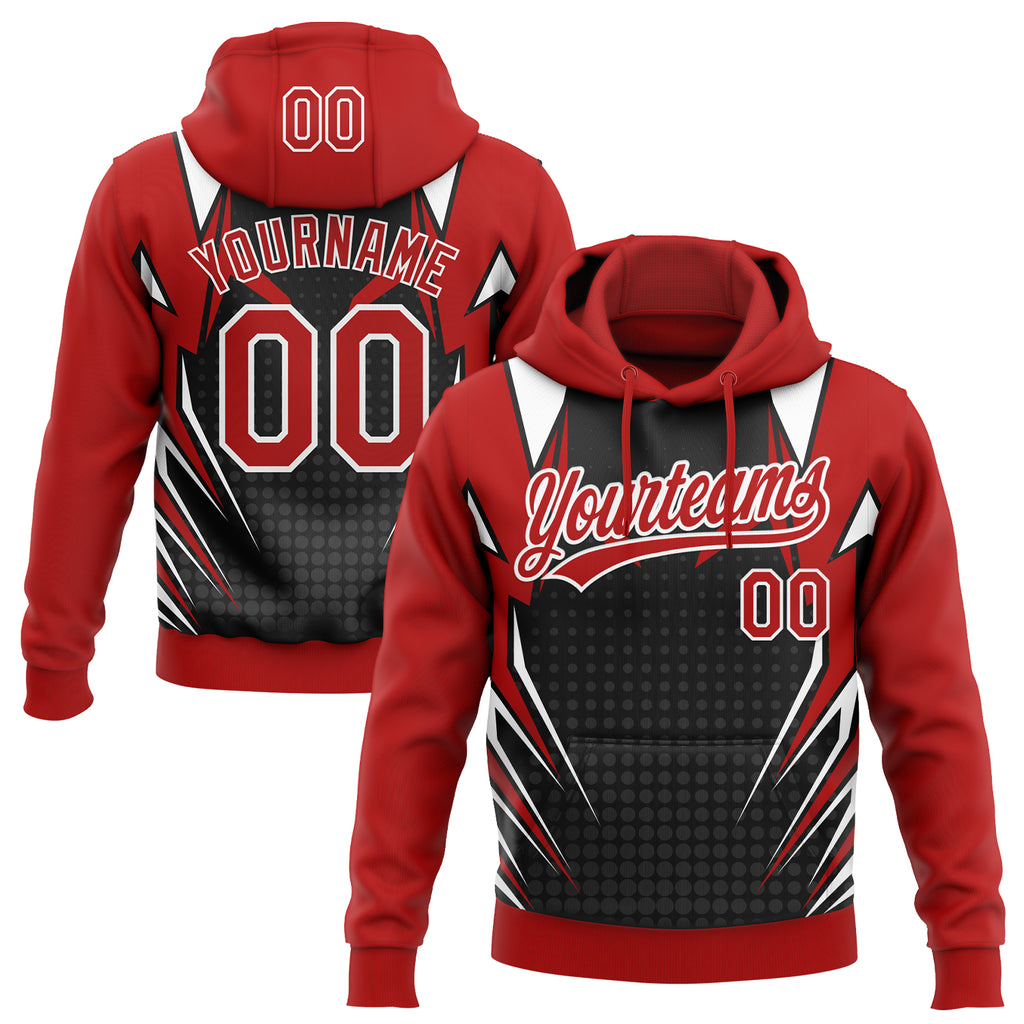 Custom Stitched Red Black-White 3D Pattern Design E-sports Pullover Sweatshirt Hoodie