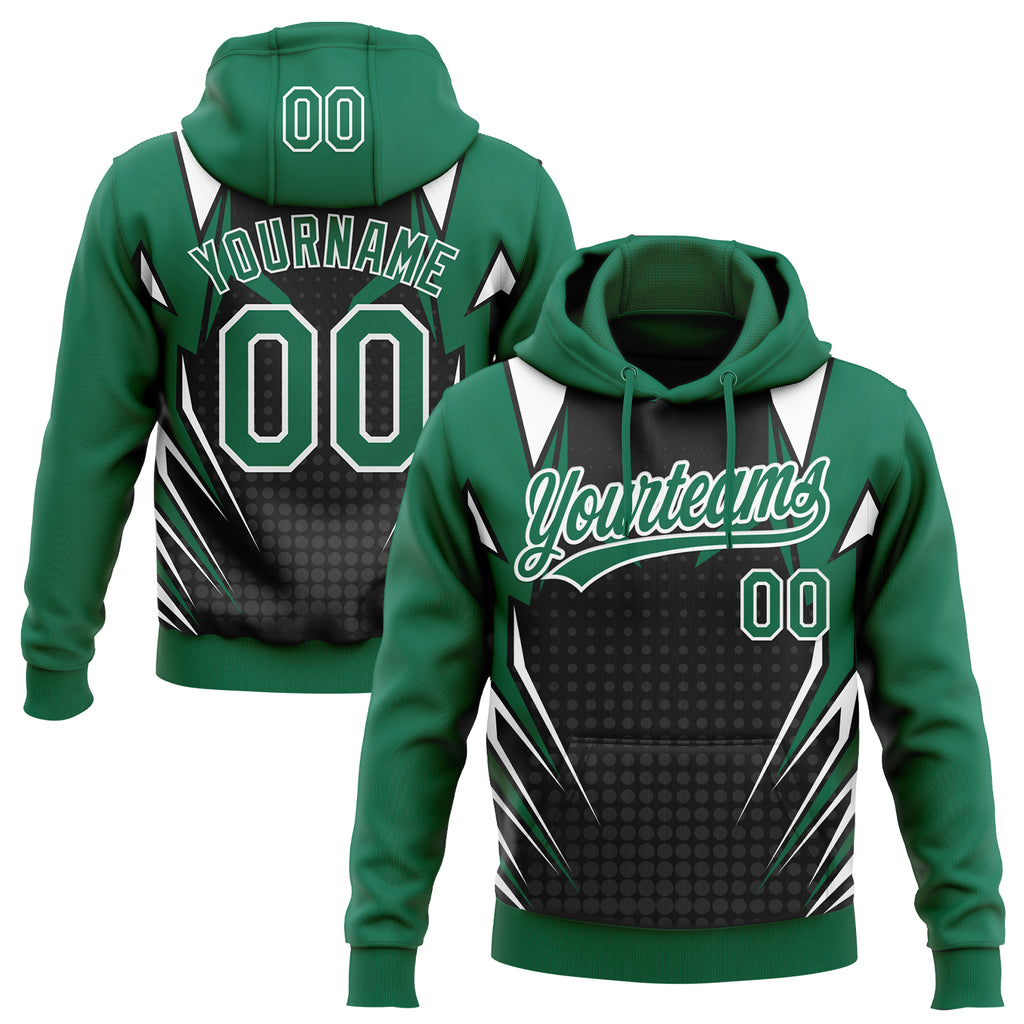Custom Stitched Kelly Green Black-White 3D Pattern Design E-sports Pullover Sweatshirt Hoodie