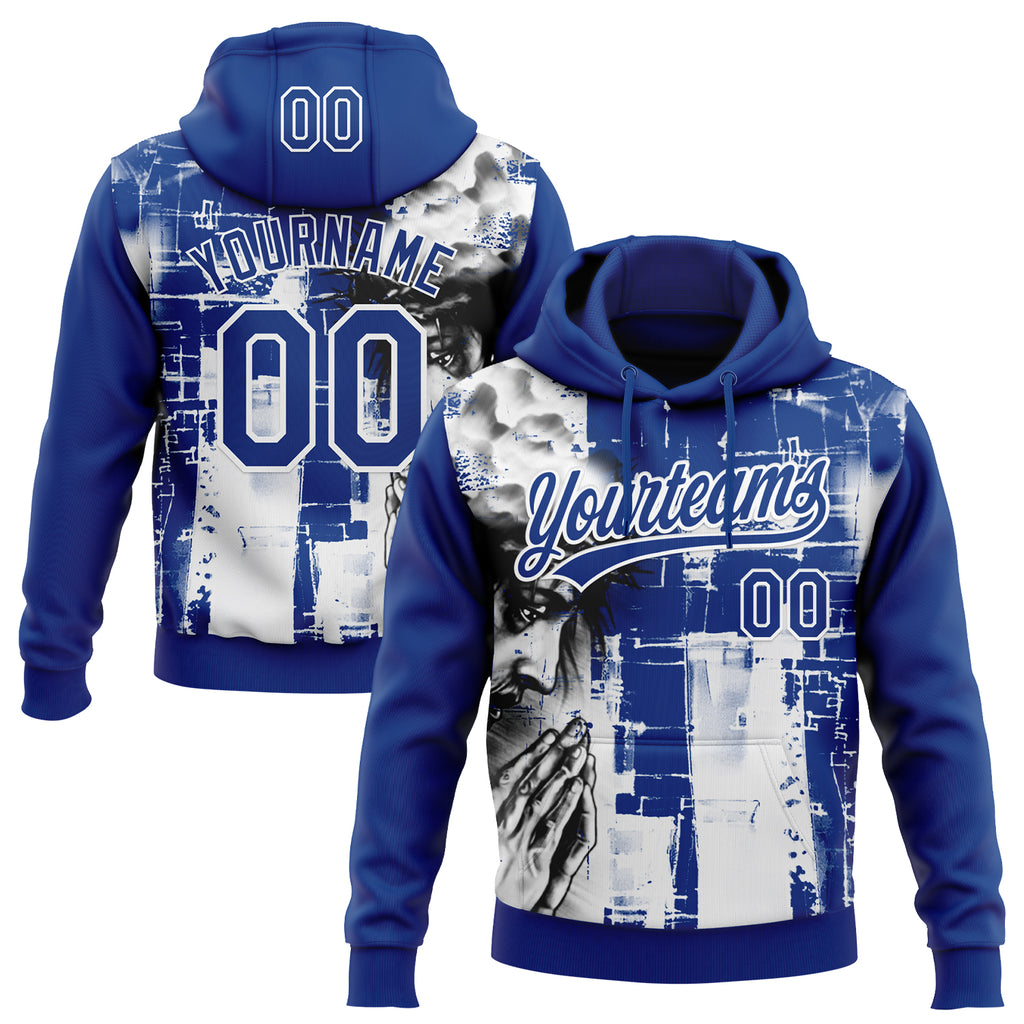 Custom Stitched Royal Black-White 3D Pattern Design Religion Jesus Christ Pullover Sweatshirt Hoodie