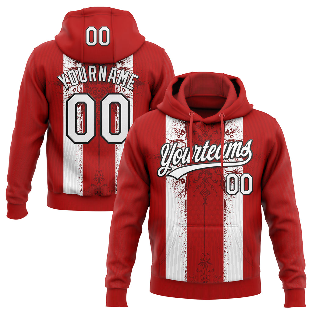 Custom Stitched Red White-Black 3D Pattern Design Retro Medieval Pullover Sweatshirt Hoodie