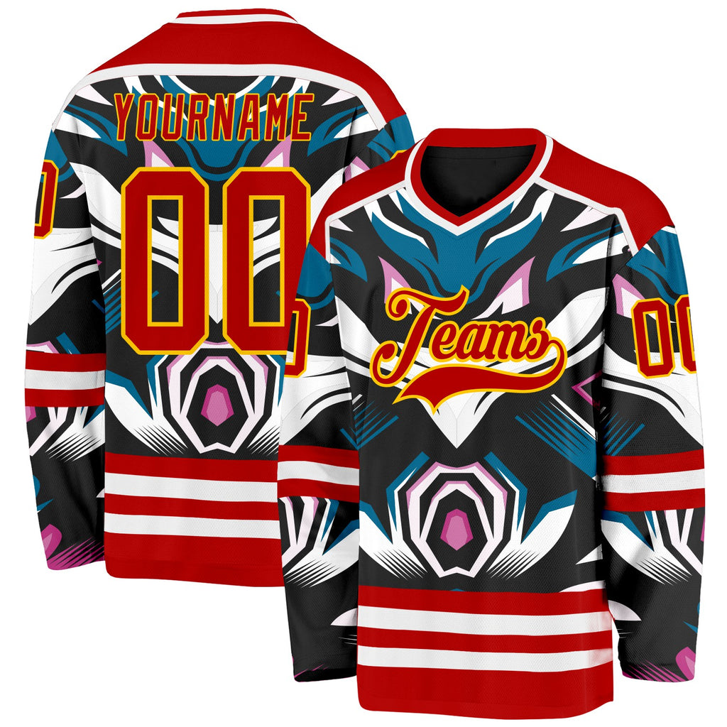 Custom Red Blue Black Purple Yellow-White 3D Pattern Cyber Mecha E-sport Hockey Jersey