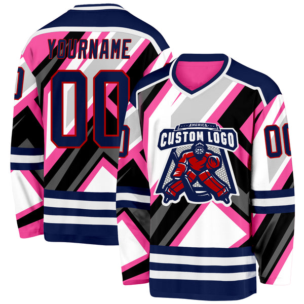Custom Pink Navy Black Gray Red-White 3D Pattern Cyber Mecha E-sport Hockey Jersey