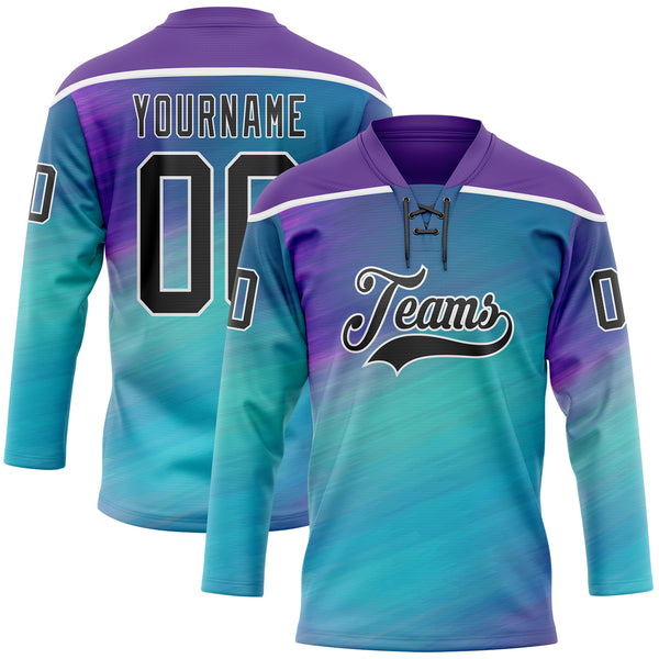 Custom Purple Black Blue-White 3D Pattern Abstract Gradient Halftone Hockey Lace Neck Jersey