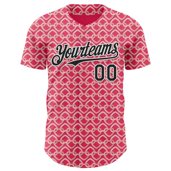 Custom Neon Pink Black-White Valentine's Day Love Heart Authentic Baseball Jersey