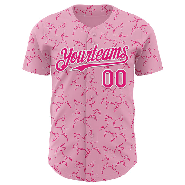 Custom Light Pink Hot Pink-White Valentine's Day Unicorn Authentic Baseball Jersey