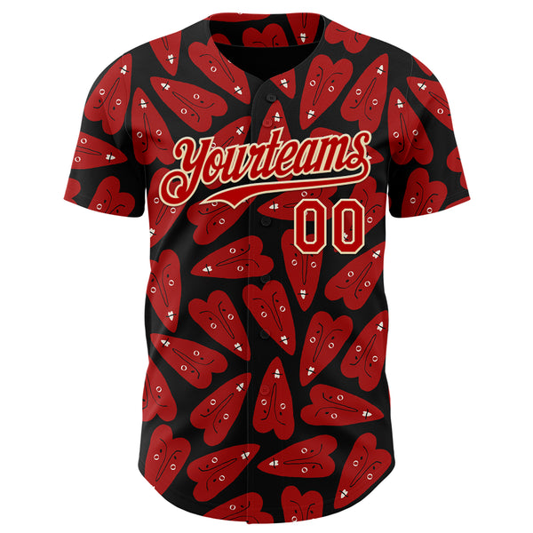 Custom Black Red-Cream Valentine's Day Love Heart Authentic Baseball Jersey