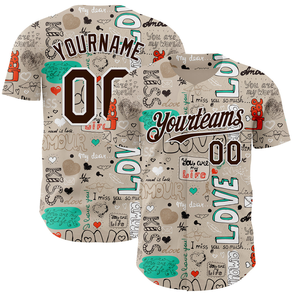 Custom Gray Brown-White Valentine's Day Love Authentic Baseball Jersey