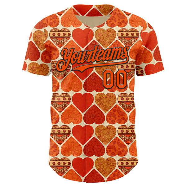 Custom Orange Cream-Black Valentine's Day Love Heart Authentic Baseball Jersey