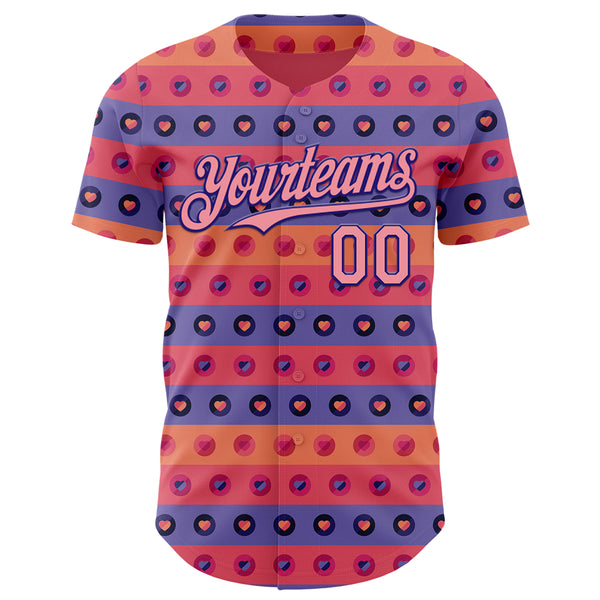 Custom Orange Medium Pink-Dark Purple Valentine's Day Love Heart Authentic Baseball Jersey