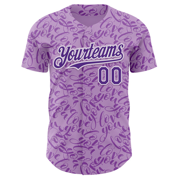 Custom Light Purple Purple-White Valentine's Day Love Authentic Baseball Jersey