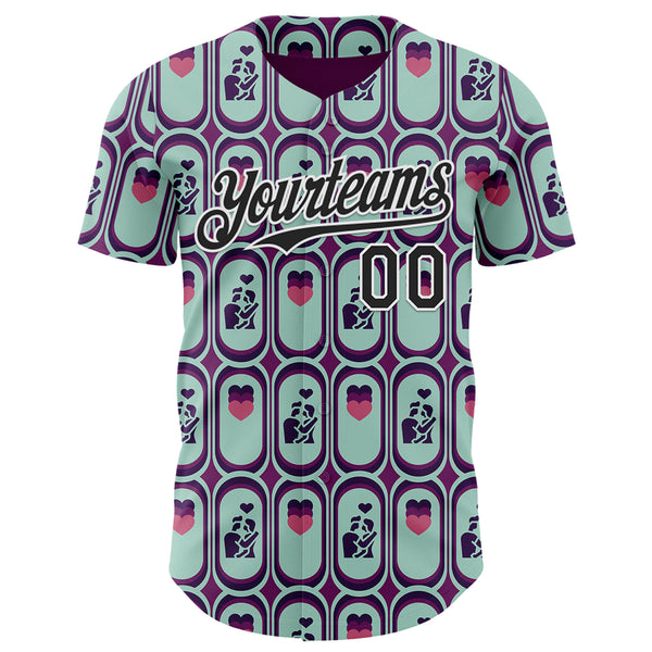 Custom Purple Black Green-White Valentine's Day Love Heart Authentic Baseball Jersey