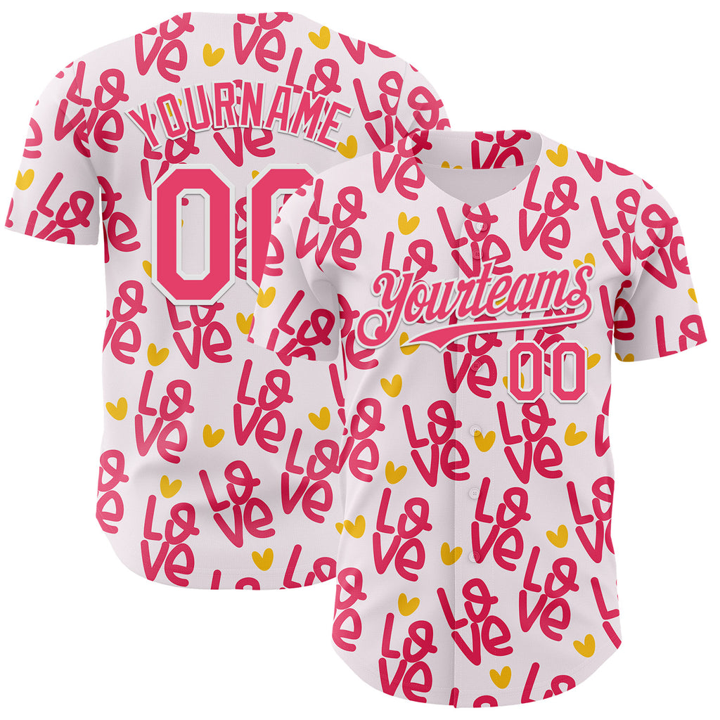 Custom Light Pink Neon Pink-White Valentine's Day Love Heart Authentic Baseball Jersey