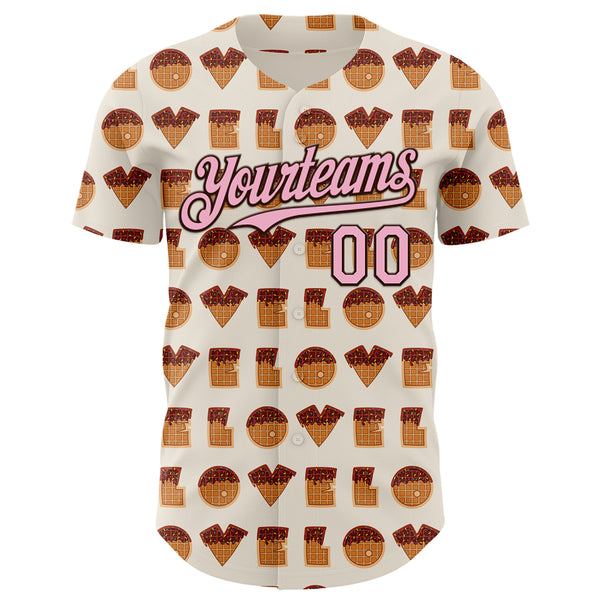 Custom Cream Light Pink-Brown Valentine's Day Love Heart Authentic Baseball Jersey