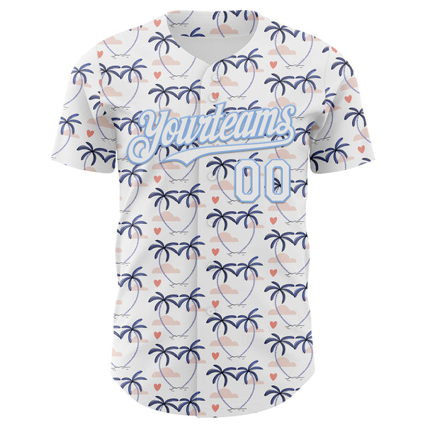 Custom White Light Blue Valentine's Day Love Heart Authentic Baseball Jersey