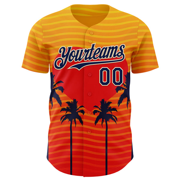 Custom Yellow Navy Orange-Cream Valentine's Day Gradient Coconut Trees Authentic Baseball Jersey