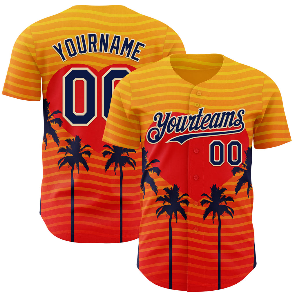 Custom Yellow Navy Orange-Cream Valentine's Day Gradient Coconut Trees Authentic Baseball Jersey