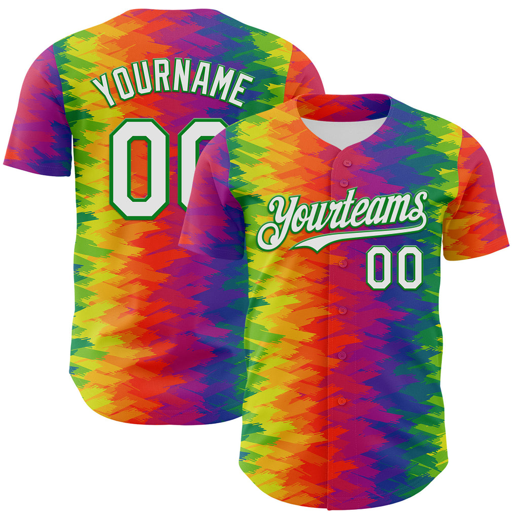 Custom Rainbow White-Grass Green Valentine's Day Gradient Pride Month Love Is Love Authentic Baseball Jersey