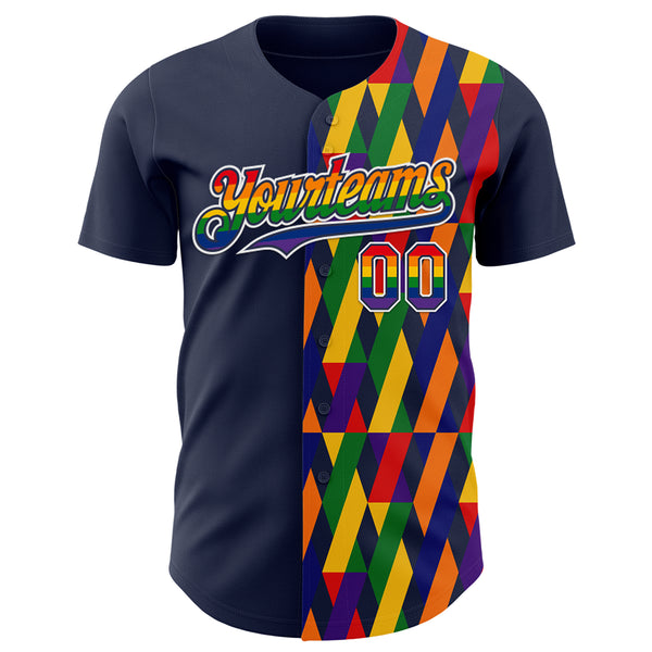 Custom Navy Rainbow-White Valentine's Day Pride Month Love Is Love Authentic Baseball Jersey