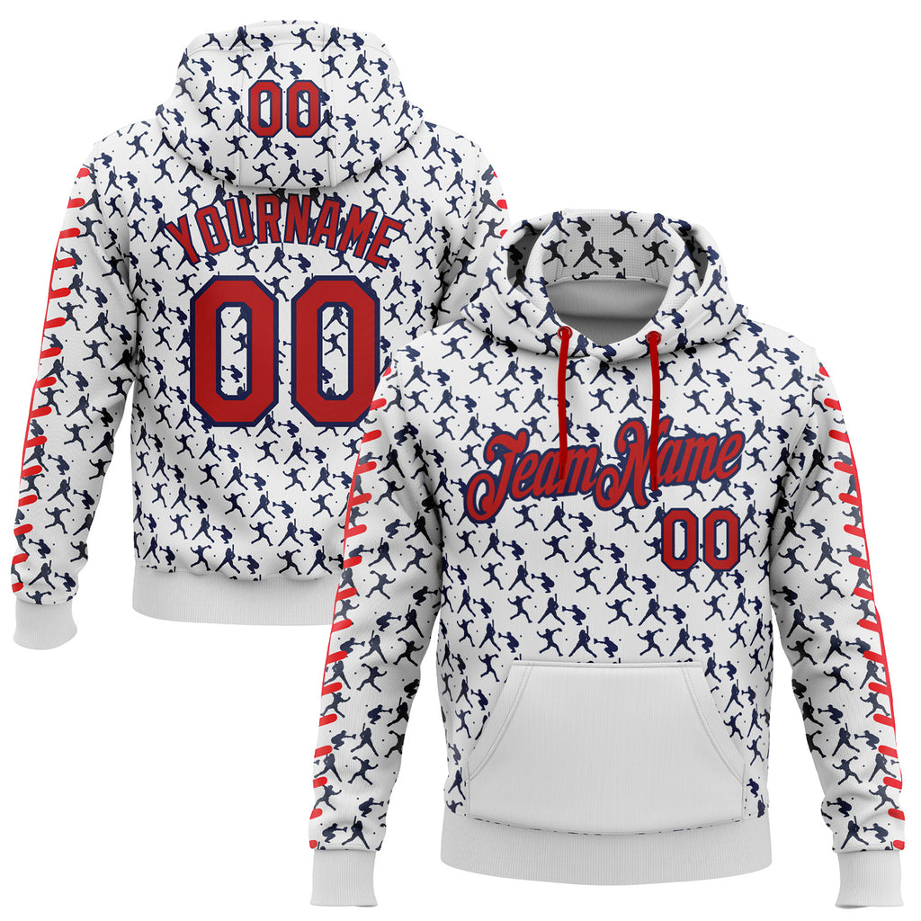 Custom Stitched White Red-Navy 3D Pattern Design Baseball Game Day Houston Inspired Sports Pullover Sweatshirt Hoodie
