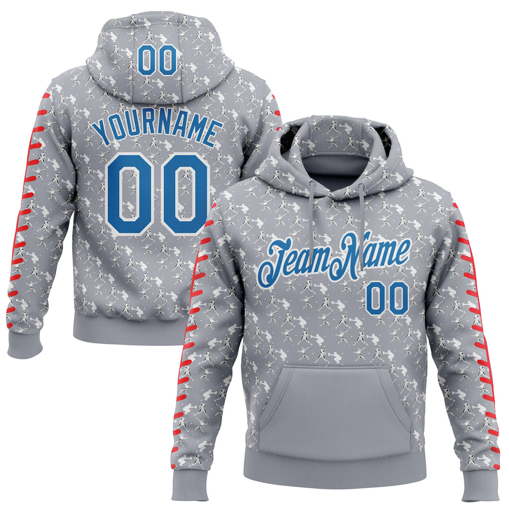 Custom Stitched Gray Blue Red-White 3D Pattern Design Baseball Game Day Detroit Inspired Sports Pullover Sweatshirt Hoodie