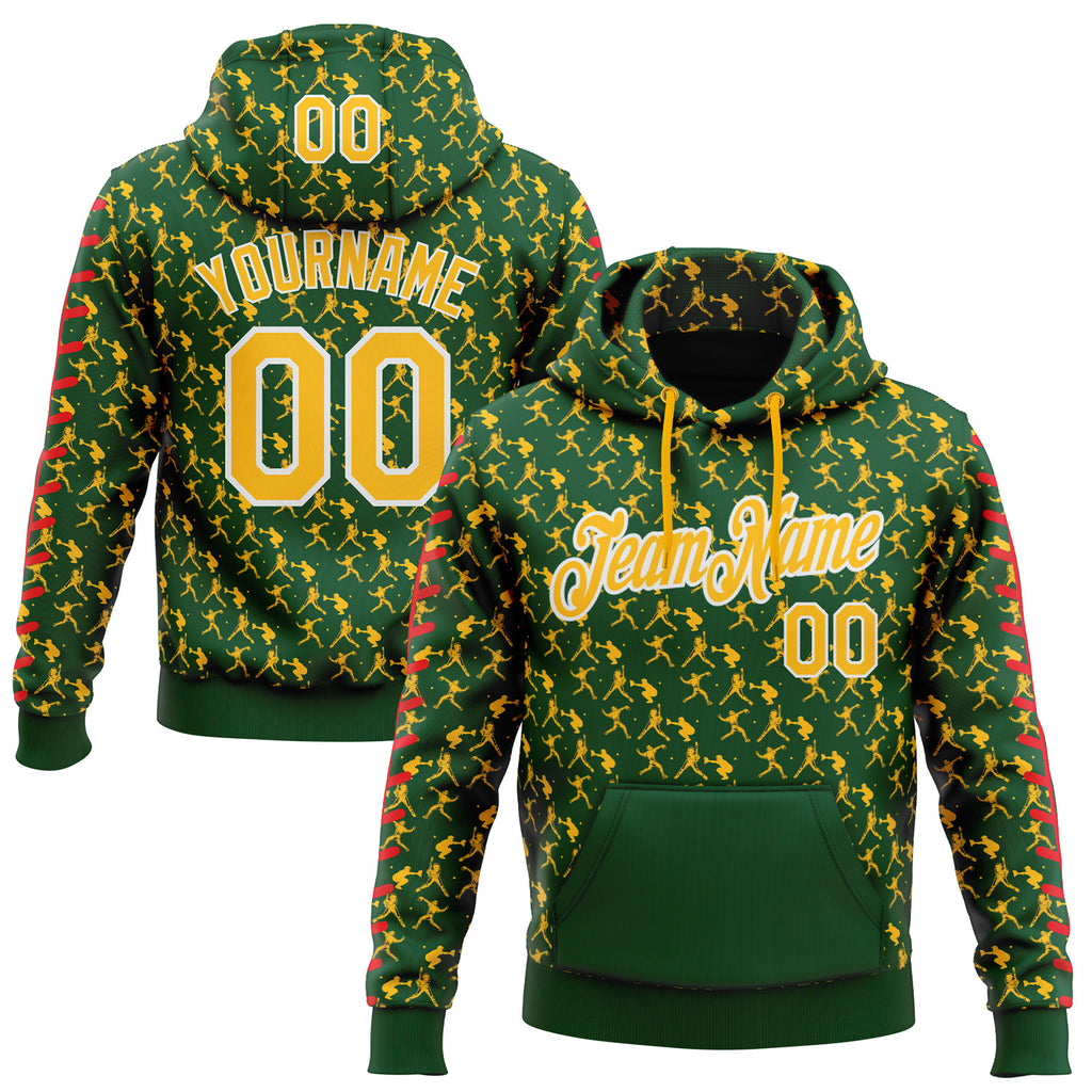 Custom Stitched Green Gold Red-White 3D Pattern Design Baseball Game Day Green Bay Inspired Sports Pullover Sweatshirt Hoodie