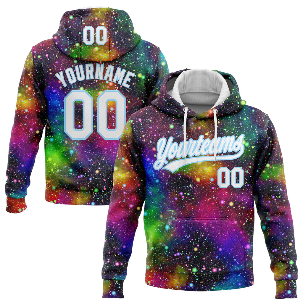 Custom Stitched Black White-Light Blue 3D Pattern Design Galactic Sports Pullover Sweatshirt Hoodie